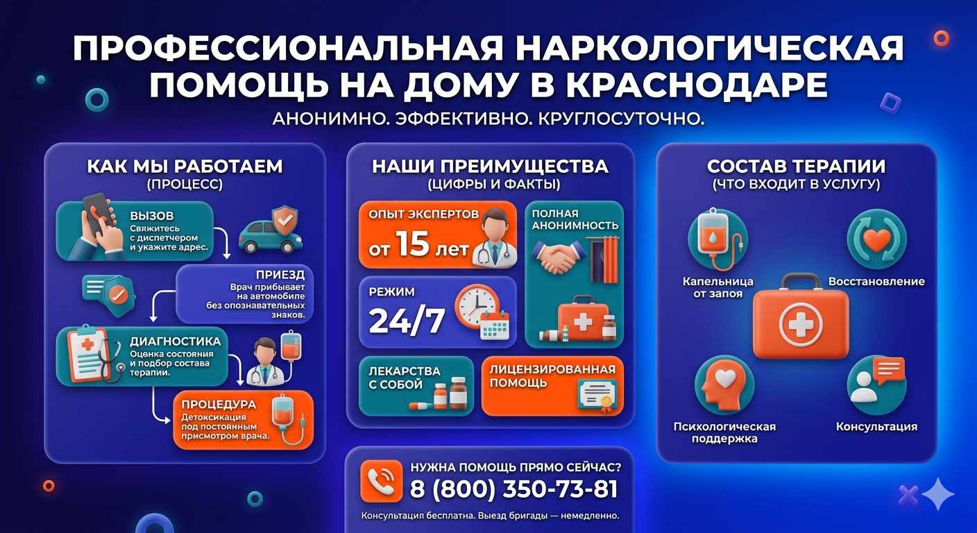 Инфографика о принципах лечения алкоголизма на дому в Ногинске: этапы вызова нарколога, преимущества анонимной детоксикации и состав медицинской помощи.